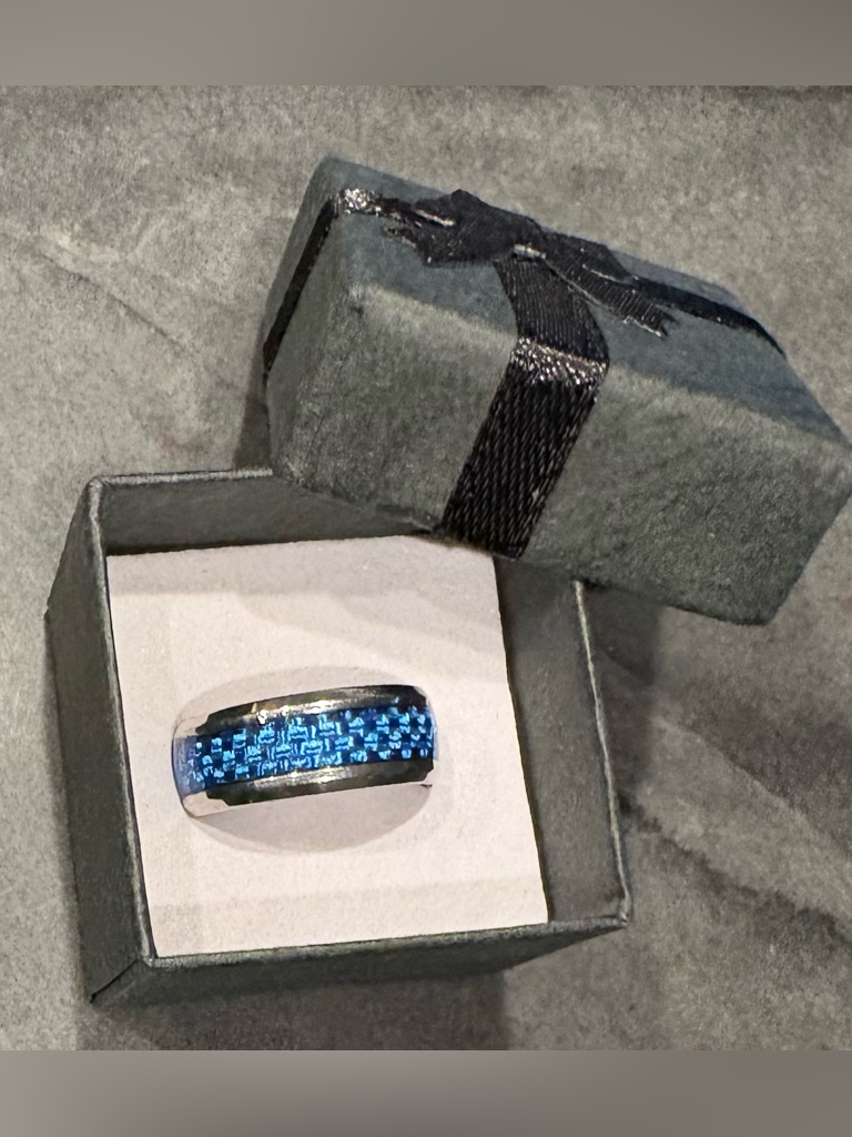 Stainless Steel Blue Inlay Band~Size 8